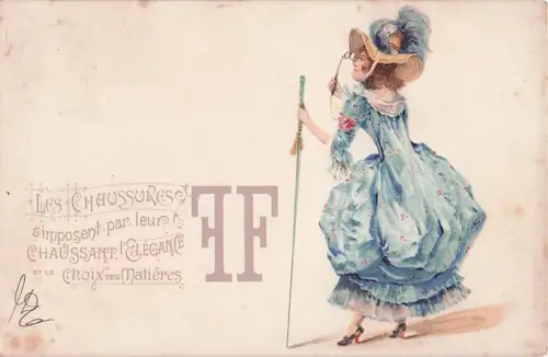 ART NOUVEAU MODE Eleganter Damenhutstock Feine Lithografie -802768