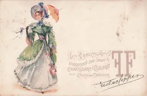 ART NOUVEAU MODE Eleganter Damenhutstock Feine Lithografie -802770