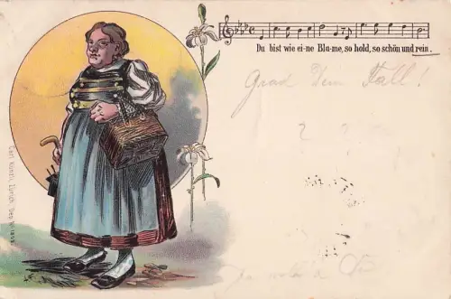 traditioneller Tracht und ein kurzes Musikstück zeigt. -802758