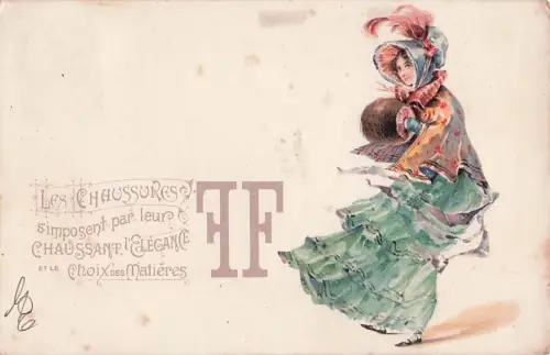 ART NOUVEAU MODE Eleganter Damenhutstock Feine Lithografie -802764