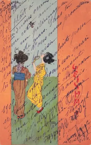 Jugendstil Künstler Ansichtskarte / Postkarte Kirchner, Raphael, Geisha, Federball -803568