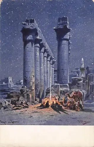 Künstler Ak Perlberg, F., Luxor Ägypten, Luxortempel, Lagerfeuer -802822