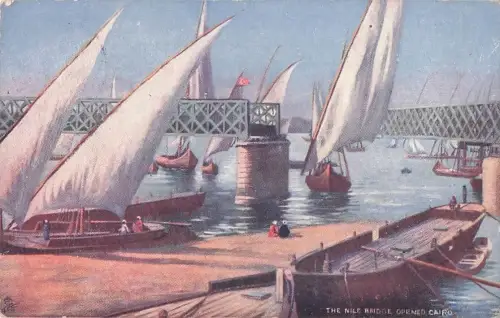 Künstler Ak Cairo Kairo Ägypten, Segelboot passieren die geöffnete Nilbrücke, -802796