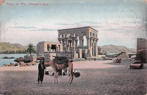 Philae, 1910er Jahre, am Nil, Kamel, Pharaos Bett, Ägypten, Vintage-Postkarte -802842