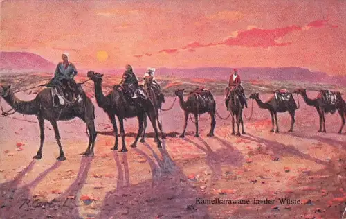 Postkarte aus Ägypten: Kamelkarawane in der Wüste -802878