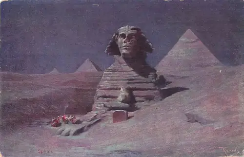 Kairo, Ägypten, 1910, Abend in der Nähe der Großen Sphinx, Original-Fotoabzug, signiert -802874