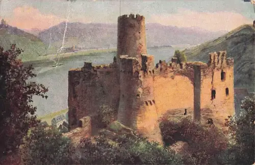 Rheindiebach Oberdiebach am Rhein, Burg Fürstenberg mit Blick nach Lorch am Rhein -803206