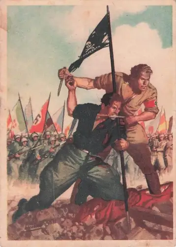 Faschistische farbige Postkarte Italien 3. Reich -804064