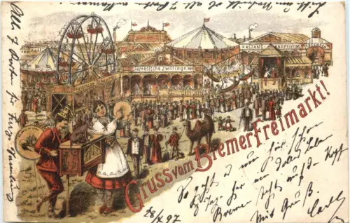 Bremen - Gruss vom Freimarkt - Litho - Drehorgel -783488
