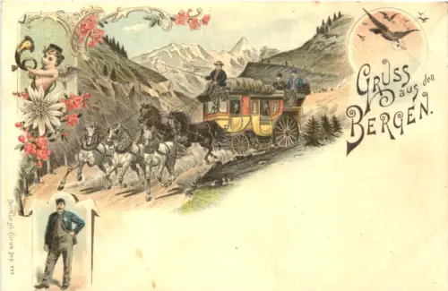 Gruss aus den Bergen - Litho - Postkutsche -784288