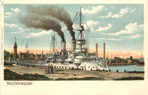 Danzig - Neufahrwasser - Kriegsschiff - Litho -785998