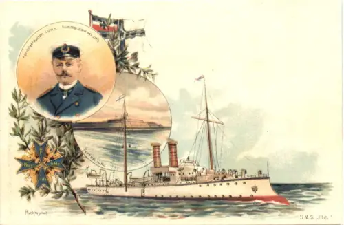 Fort bei Toku - Tonga - Dampfer SMS Iltis - Litho -785874