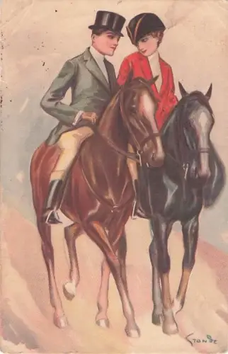 Künstler-AK sign. Grande: Paar beim Ausritt -803436
