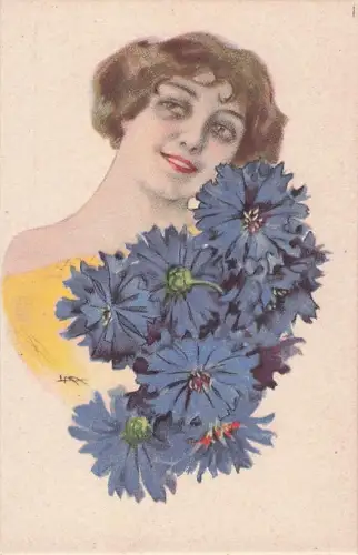 Künstlersignierte Postkarte HR3972 aus der Serie „Lady Cornflower“ von Metlicovitz -803442