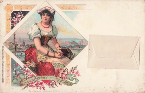 Blumenverkäuferin an der Riviera - Litho -803502