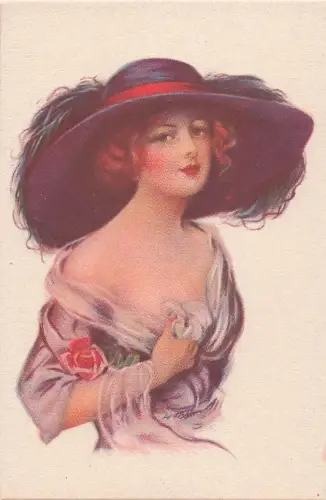 Künstler-AK Elegante Dame mit Hut, Art Deco -803516