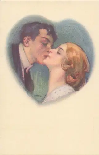1920 Metlicovitz Postkarte Liebespaar Kuss Herz - Message D'Amore Retro -803512