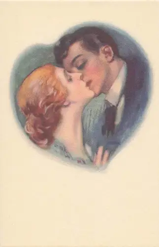 1920 Metlicovitz Postkarte Liebespaar Kuss Herz - Message D'Amore Retro -803532