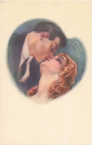 1920 Metlicovitz Postkarte Liebespaar Kuss Herz - Message D'Amore Retro -803526