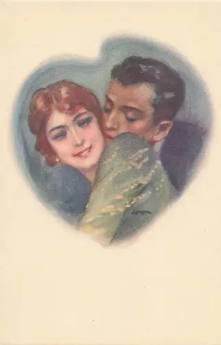 1920 Metlicovitz Postkarte Liebespaar Kuss Herz - Message D'Amore Retro -803530