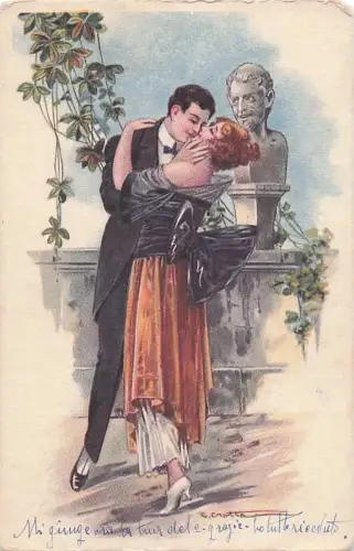 Künstlersignierte Postkarte „Romantisches Paar küsst“ (Serie 76-4) von Crotta -803518