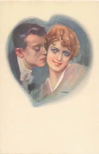 1920 Metlicovitz Postkarte Liebespaar Kuss Herz - Message D'Amore Retro -803528