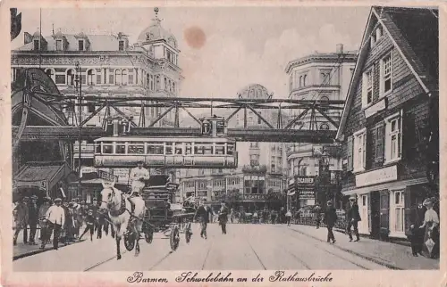 AK Barmen-Elberfeld, Schwebebahn an der Rathausbrücke -803840