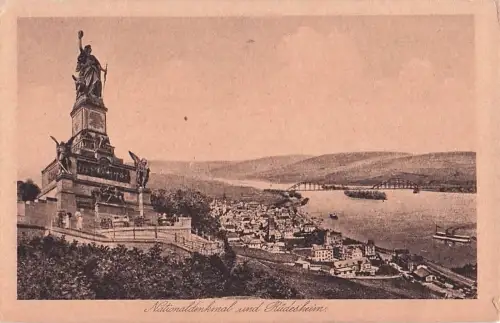 Deutschland Nationaldenkma l auf Niederwald und Rüdesheim Vintage-Postkarte -803952