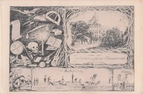 historische Postkarte oder ein Gedenkblatt, das an die Zeit in einer Präparandenanstalt -804076