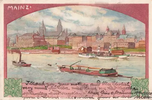 Künstler-AK Franz Hein: Mainz, Hafen mit Blick auf die Stadt -803826