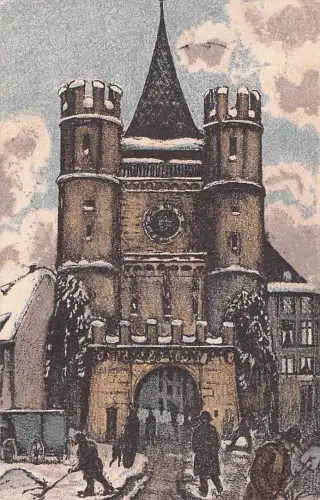 Künstler Ak Basel Bâle Stadt Schweiz, Spalentor im Winter -804096