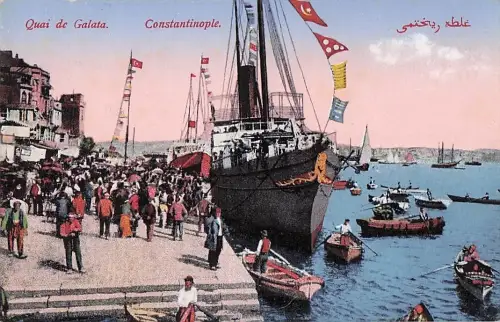 Vintage-Postkarte Konstantinopel Türkei Galata Quai Hafenpromenade -804116