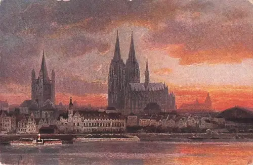 Postkarte im Kontinentalformat, Künstlerdarstellung von Köln am Rhein -804226