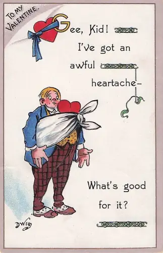 Valentinstags-Herzschmerz, signierte Postkarte des Comiczeichners Dwig (ca. 1910) -804492