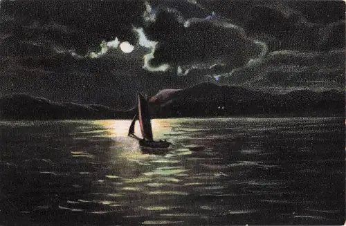1906 Auf dem Clyde, Mondnacht, Meer, Schottland, gepostet von Oilette Tuck, Kunstpostkarte -804158