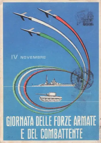Italienische Militärpostkarte aus dem Zweiten Weltkrieg, IV. November, Tag der Streitkräfte, vom Künstler signiert -804756