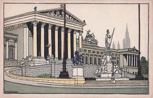 Künstler sign. Schwetz, Kilophot. Nr. A 105: Wien, Vor dem Parlament, Jugendstil -805096