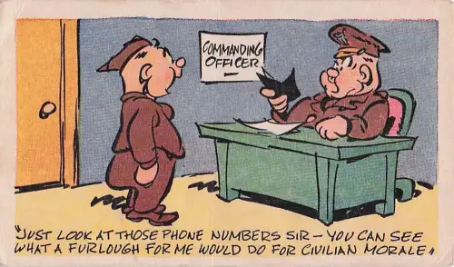 Soldat aus dem Zweiten Weltkrieg bittet um Urlaub (Kleines Schwarzes Buch, Comic, Vintage-Postkarte) -804520