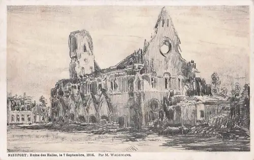 NIEUPORT: Ruine des Halles, le 7 Septembre, 1916. Par M. WAGEMANS, -804960