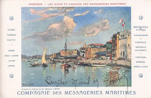 Postkarte zeigt den Hafen von Sansibar und wurde von der französischen Reederei Messageries Maritimes -805006