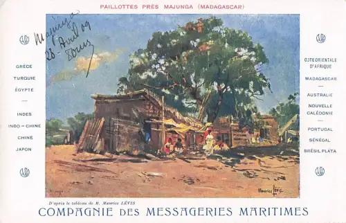 Ak Madagaskar Madagascar, Landschaft mit Bäumen, Menschen, Hütten, Madagascar, Malerei von Mauric -805008