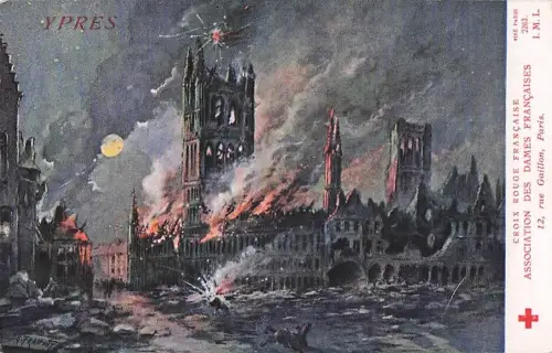 Künstler Ak Ypres Westflandern, Zerschossenes Rathaus, Kriegszerstörungen, I. WK -804978