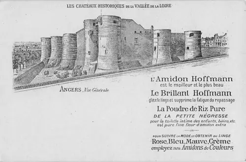 Mittelalterliche Burg mit Petite Negresse Werbung ANGERS Frankreich Amidon Hoffman 1910 -805082