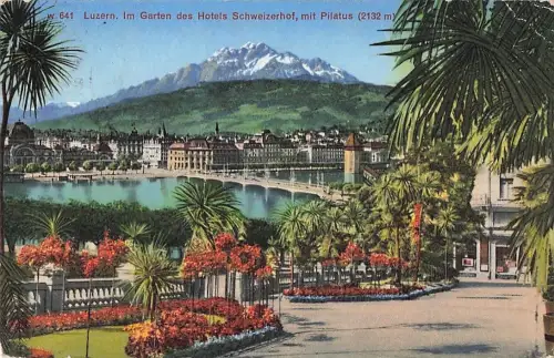 w 641 Luzern. Im Garten des Hotels Schweizerhof, mit Pilatus (2132 m) -805246