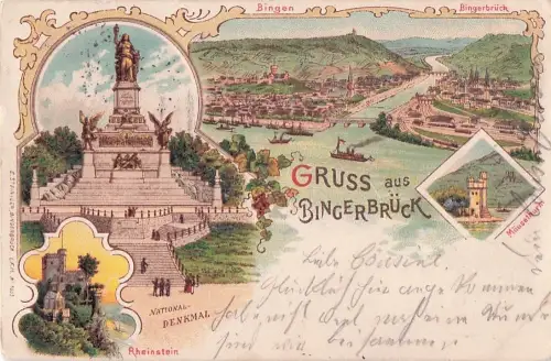 Bingerbrueck Rhein Nahemuendung Maeuseturm Nationaldenkmal Niederwald Schloss Rheinstein Weinrebe Kat. Bingen am Rhein -805414