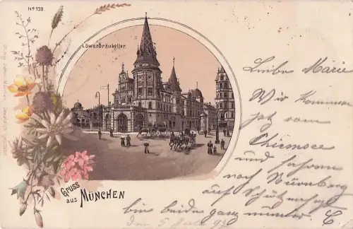 Lithographie München, Blick zum Löwenbräu-Keller -805344