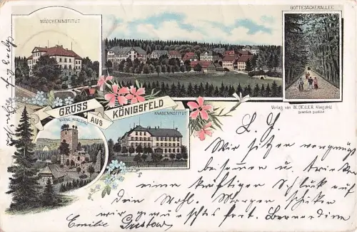 Lithographie Königsfeld, Mädchen- und Knabeninstitut, Gottesackerallee, Ruine Waldau -805330