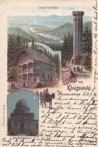 Litho Heidelberg am Neckar, Königsstuhl, Wirtschaft, Sternwarte -805484