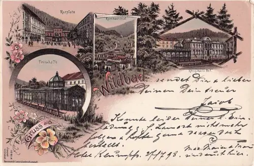 Litho Bad Wildbad im Schwarzwald, Kurplatz, Trinkhalle, König Karls Bad, Rennbachtal -805322