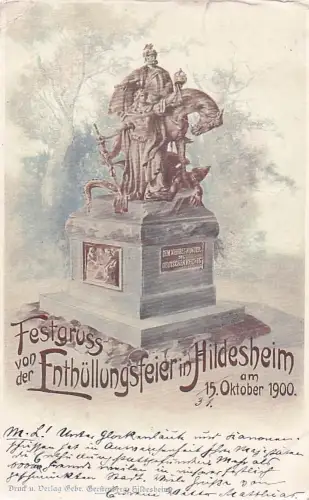 Litho Hildesheim in Niedersachsen, Kaiser Wilhelm Reiterdenkmal, Enthüllungsfeier -805478